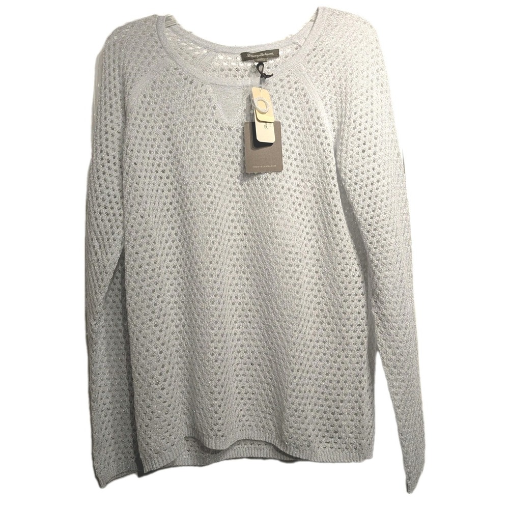 Tommy Bahama Sweater Women Large Linen Blend Laurent Fish Net Knit Glitter NWT